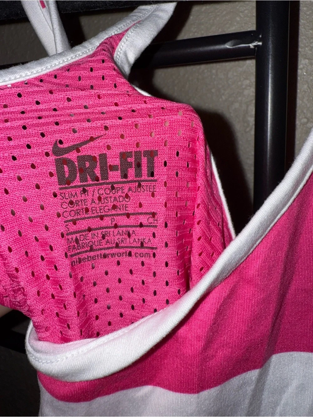Nike Pink and White Striped Racerback Tank Top